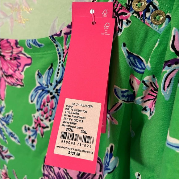 New Lilly Pulitzer Sophie Gecko Green Brewsters Bloom 3/4 sleeve dress XXL - Picture 6 of 8